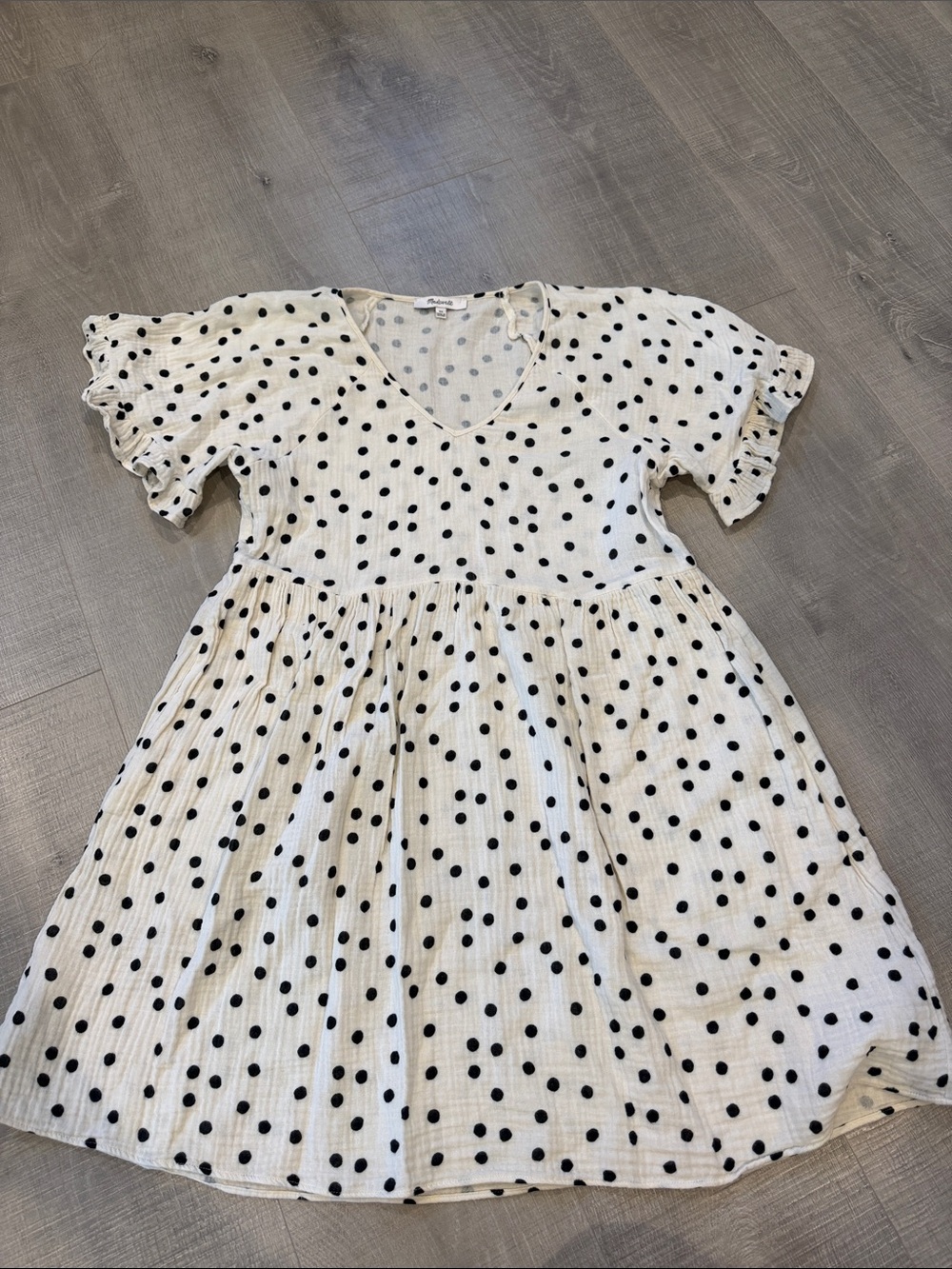 Madewell Gauzy Cream Dress with Black Polka Dots